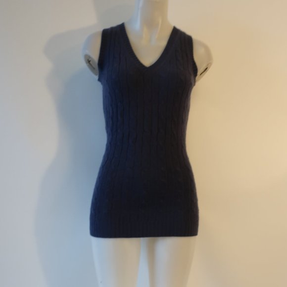 Womens TK Designs Navy Blue Cableknit V-Neck Sweater Vest M * - Picture 2 of 6